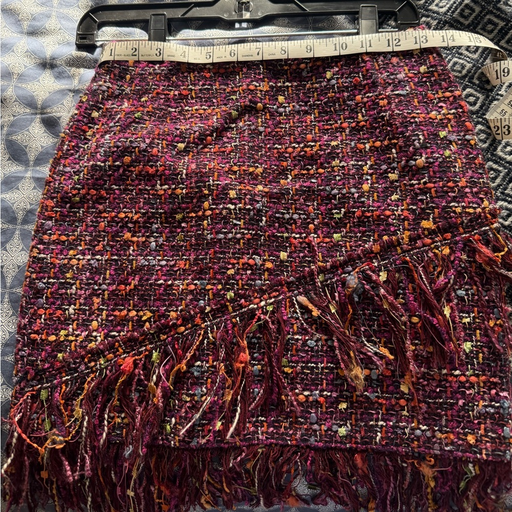 Zara Asymmetrical Tweed Skirt with Fringe - Multicolor - Picture 4 of 6